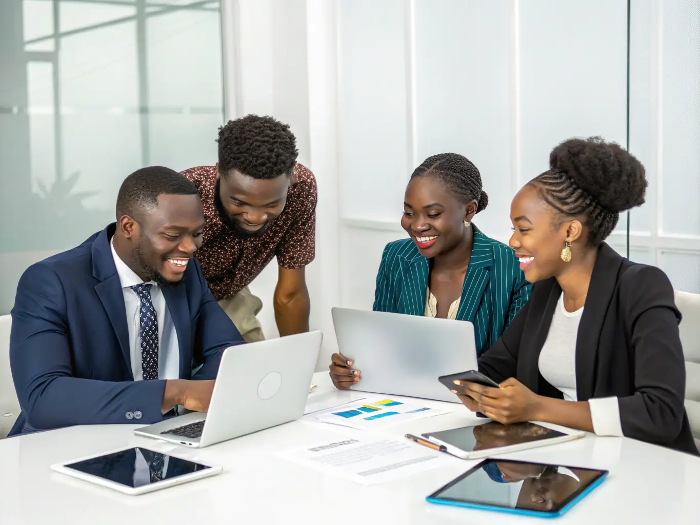 A diverse team of translators and consultants collaborating on a project, representing Lansarin's commitment to teamwork and diverse expertise.